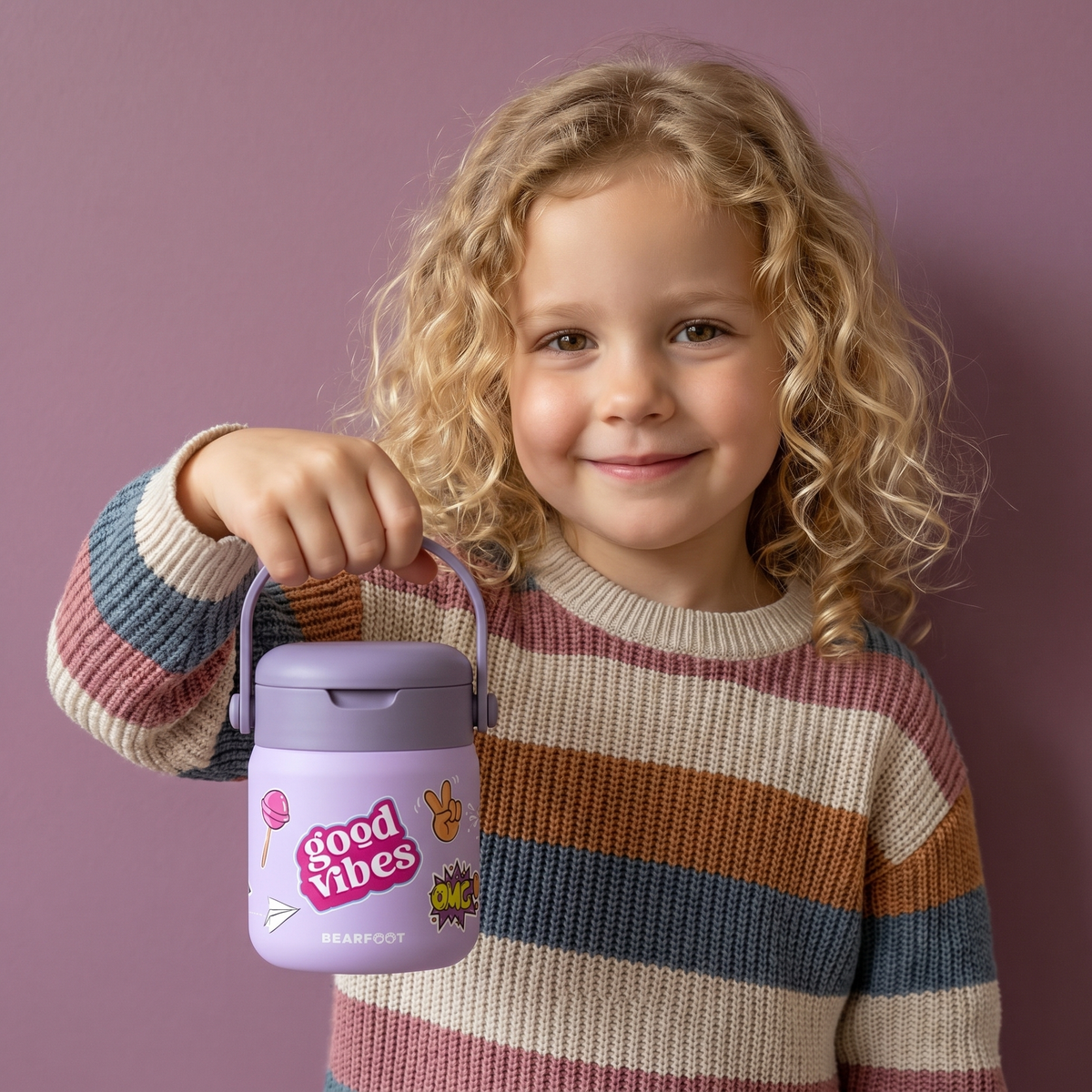 Bearfoot | Mattermos i Rustfritt Stål, 500 ml | Lilla, "Stickers"