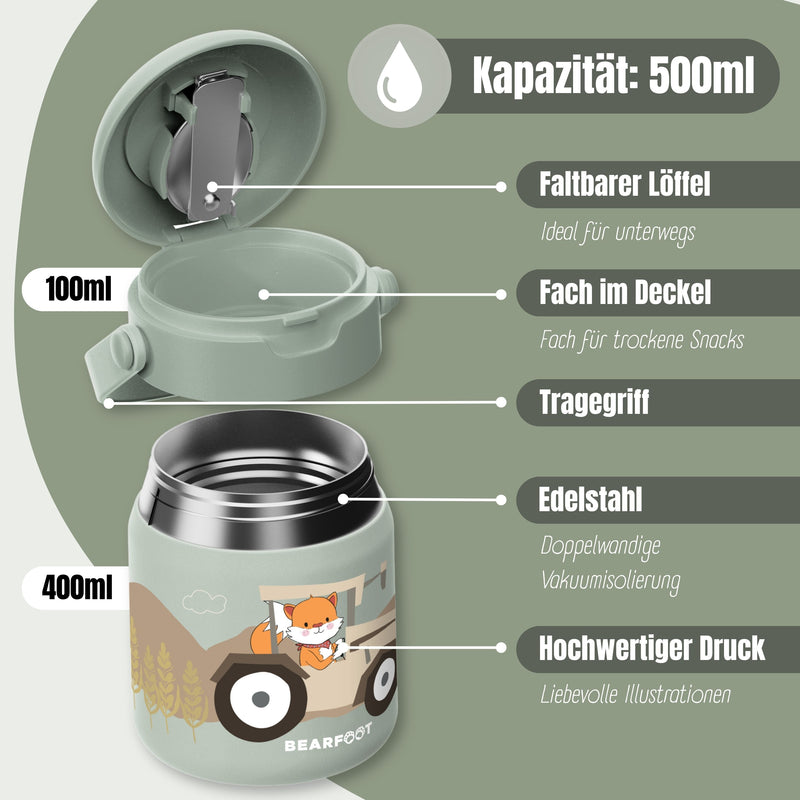 Bearfoot | Mattermos i Rustfritt Stål, 500 ml | Grønn, Rev i Traktor