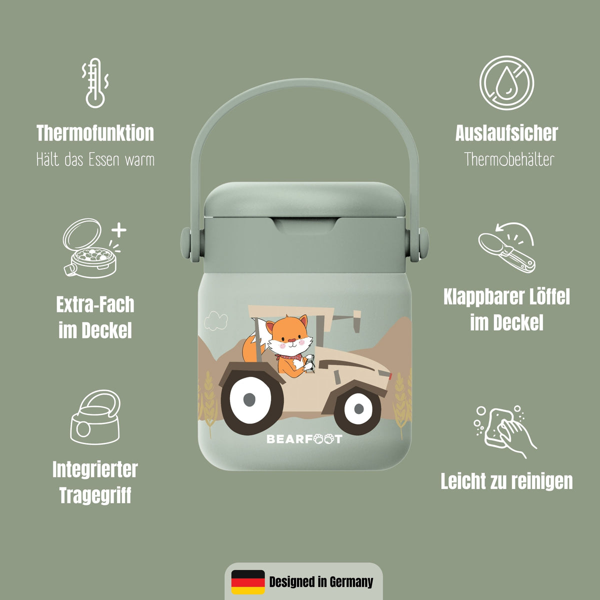 Bearfoot | Mattermos i Rustfritt Stål, 500 ml | Grønn, Rev i Traktor