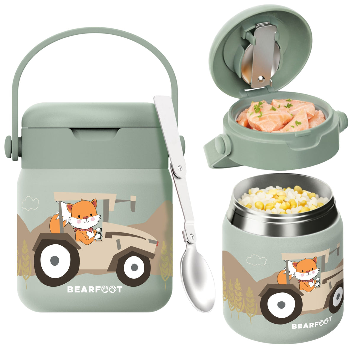 Bearfoot | Mattermos i Rustfritt Stål, 500 ml | Grønn, Rev i Traktor
