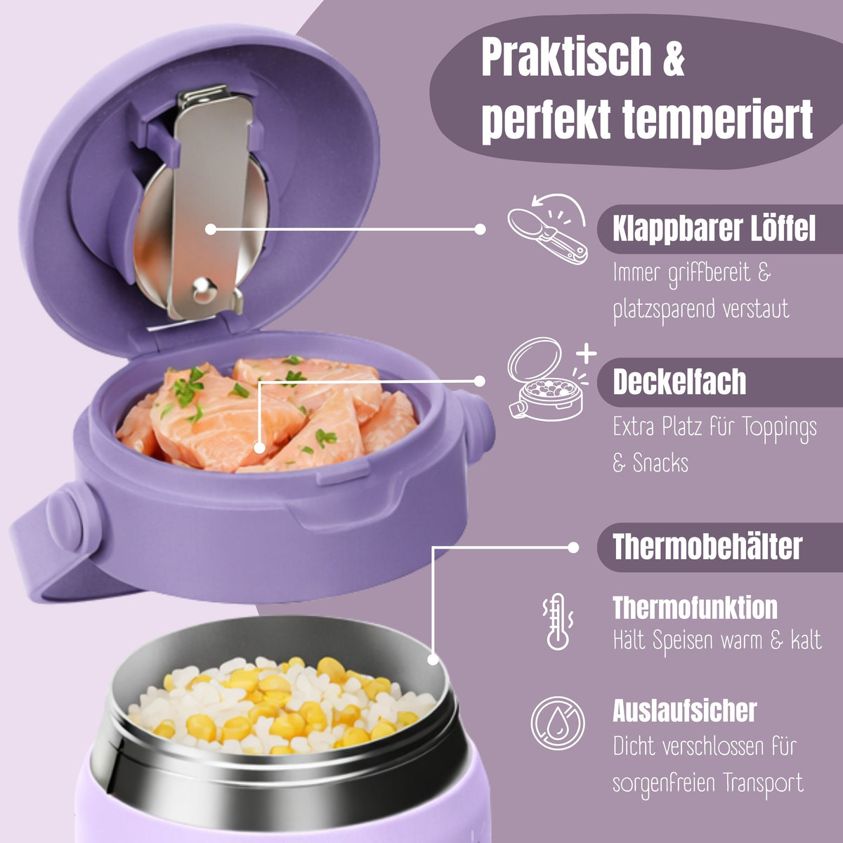 Bearfoot | Mattermos i Rustfritt Stål, 500 ml | Lilla, Enhjørning