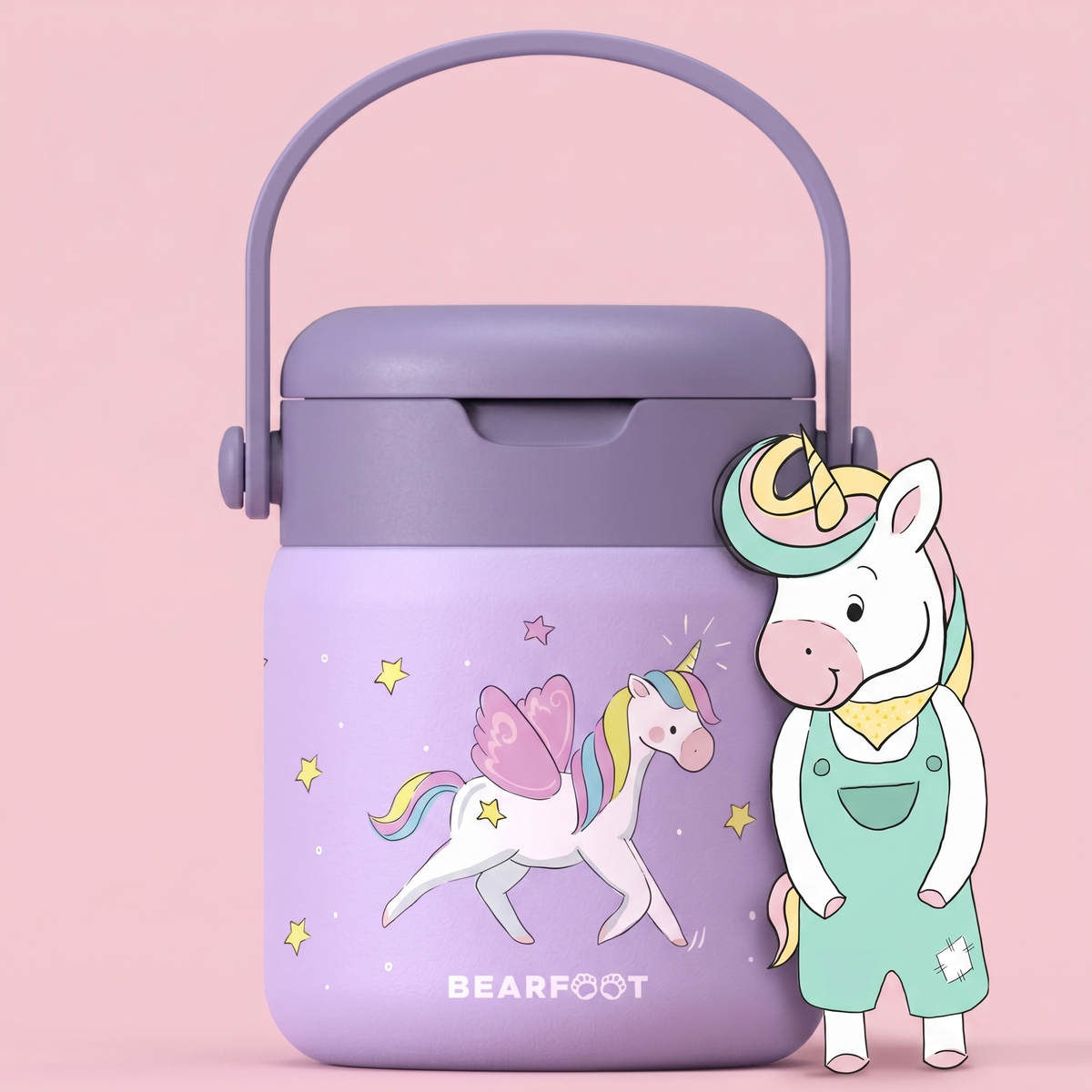 Bearfoot | Mattermos i Rustfritt Stål, 500 ml | Lilla, Enhjørning
