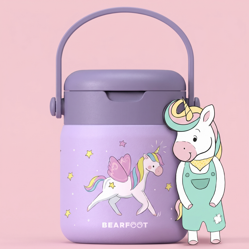 Bearfoot | Mattermos i Rustfritt Stål, 500 ml | Lilla, Enhjørning