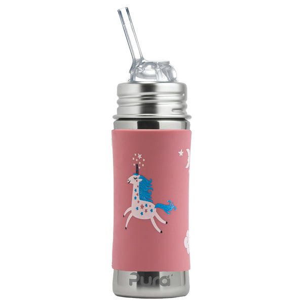 Pura | Kiki Straw KIDDO, sugerørkopp i rustfritt stål og silikon, LFGB-sertifisert | 325ml | Unicorn