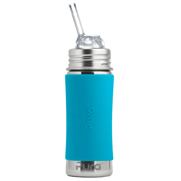 Pura | Kiki Straw KIDDO, sugerørkopp i rustfritt stål og silikon, LFGB-sertifisert | 325ml | Aqua