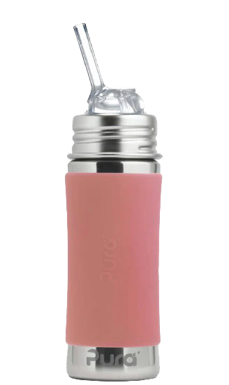 Pura | Kiki Straw Kiddo Drikkeflaske med sugerør, 325ml | Rose