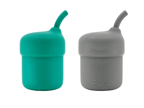 Pura | my-my, 2pk silikonkopp med sugerør, LFGB-sertifisert | Mint & Slate