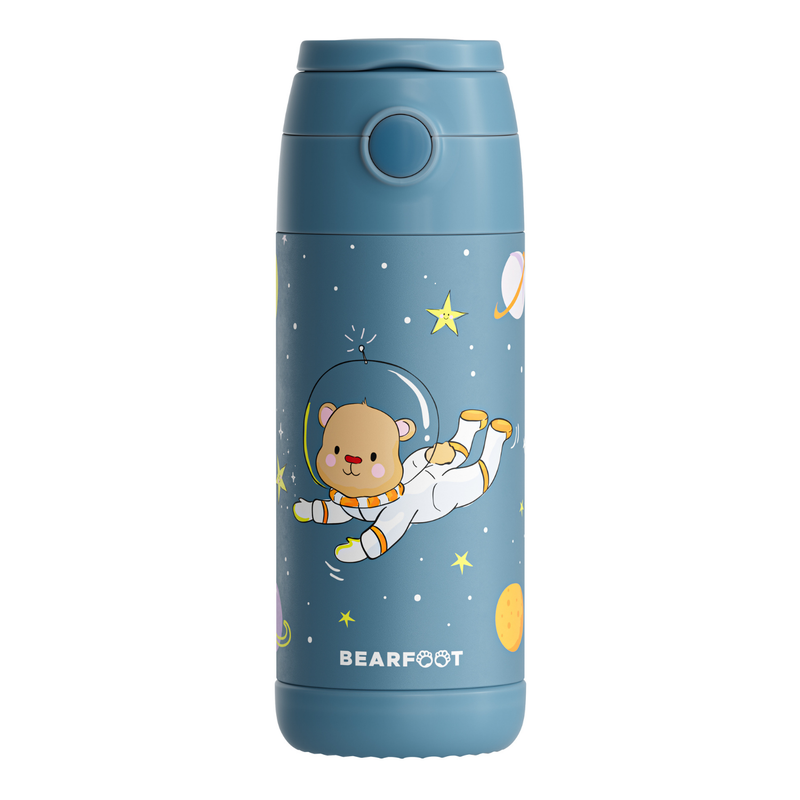 Bearfoot | Drikkeflaske i Rustfritt Stål, Isolert, 350 ml - Plastfri i Matkontakt | Blå, Astro-Bjørn