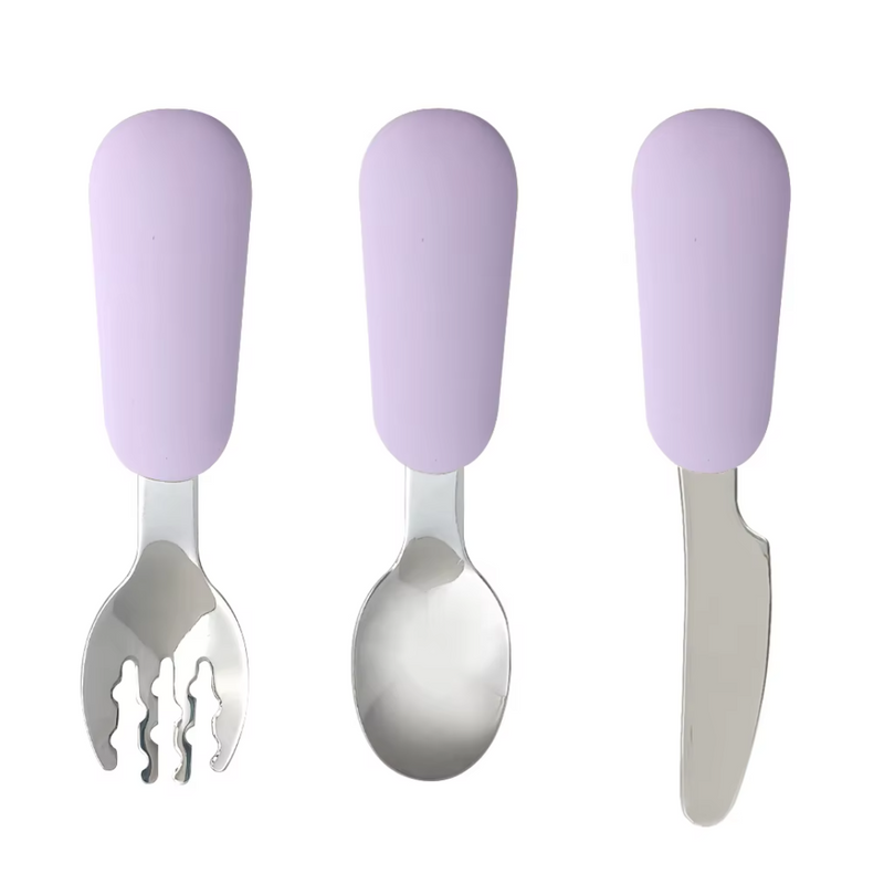 piips | Bestikksett i Rustfritt Stål og Silikon, for Baby og Barn, 3 deler | Lavendel