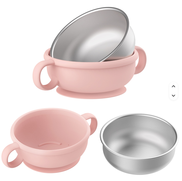 piips | Barneskål i Rustfritt Stål og Silikon, 250 ml - Rosa