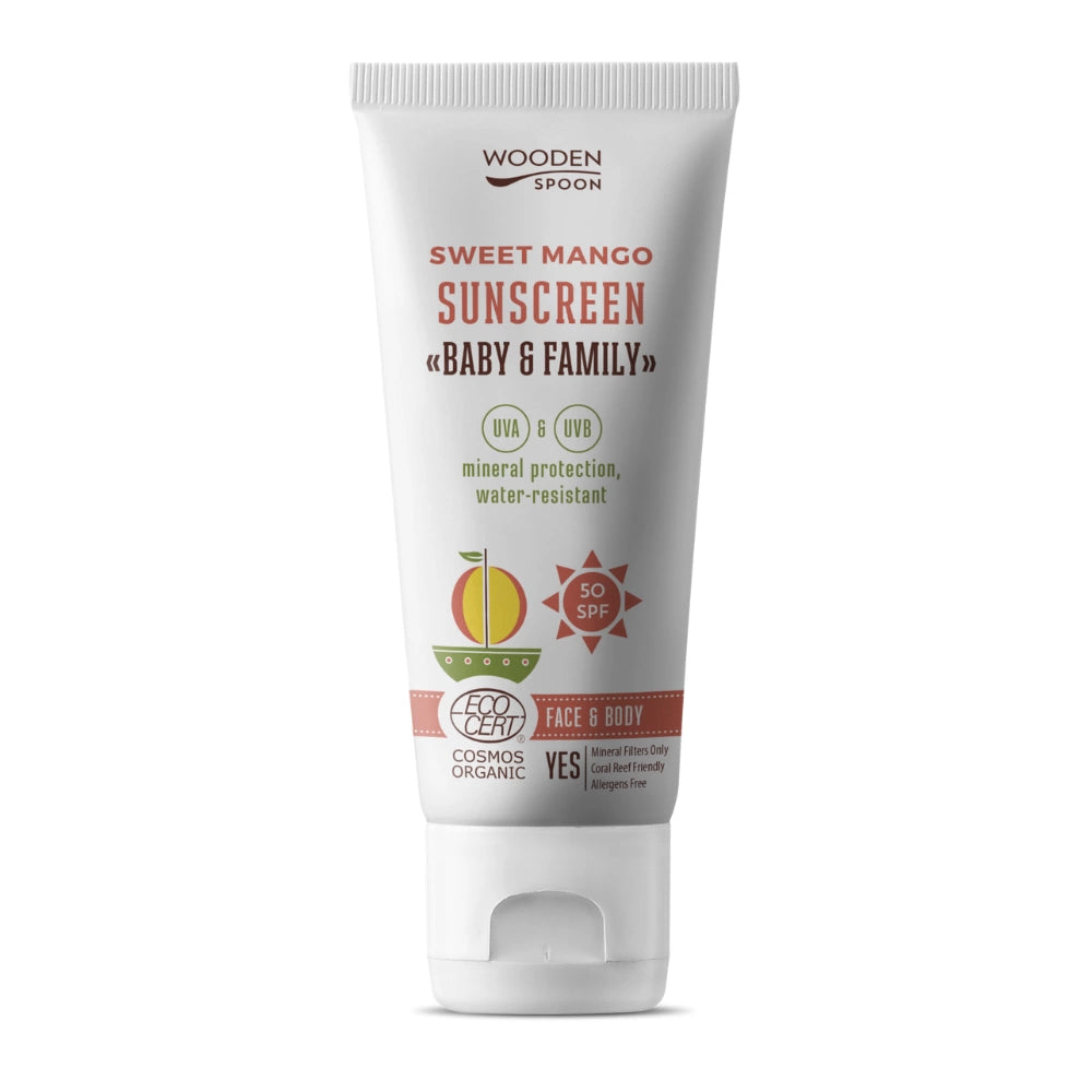 Wooden Spoon | Solkrem SPF 50, "Sweet Mango" - Naturlig Duft av Ekte Mango | 100ml