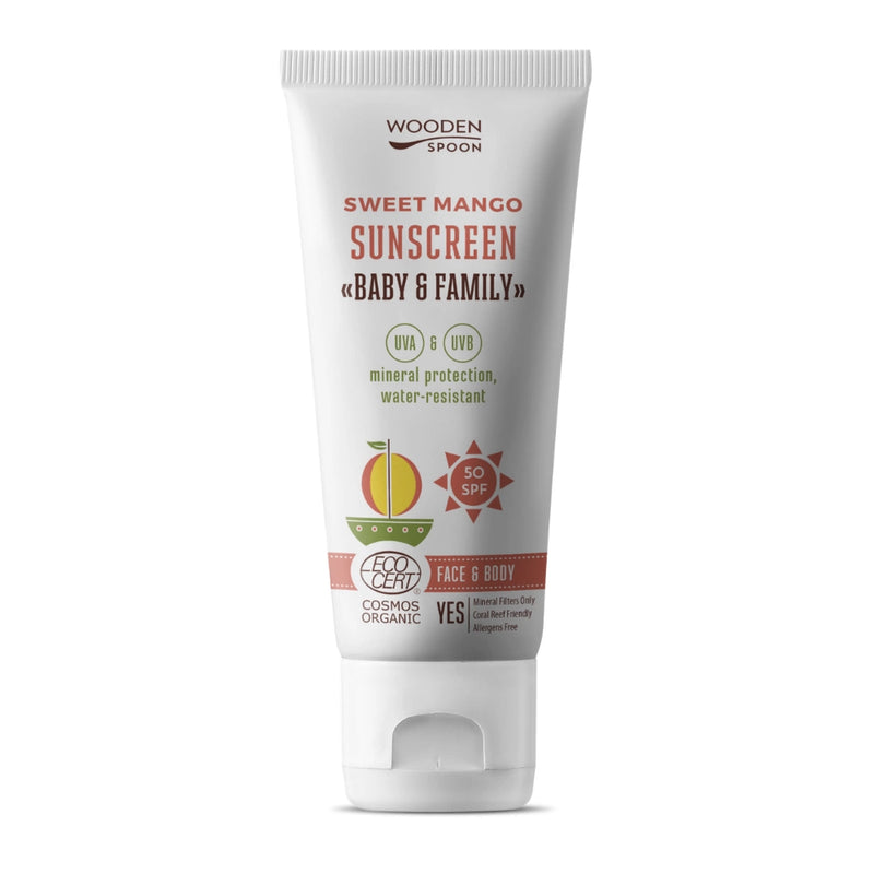 Wooden Spoon | Solkrem SPF 50, "Sweet Mango" - Naturlig Duft av Ekte Mango | 100ml