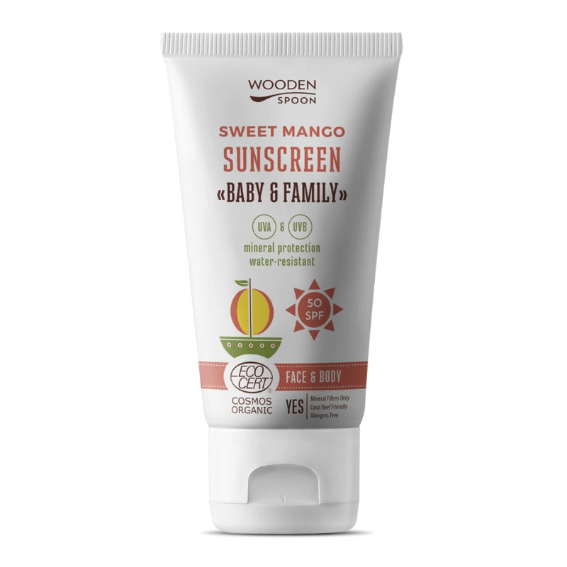 Wooden Spoon | Solkrem SPF 50, "Sweet Mango" - Naturlig Duft av Ekte Mango | 150ml