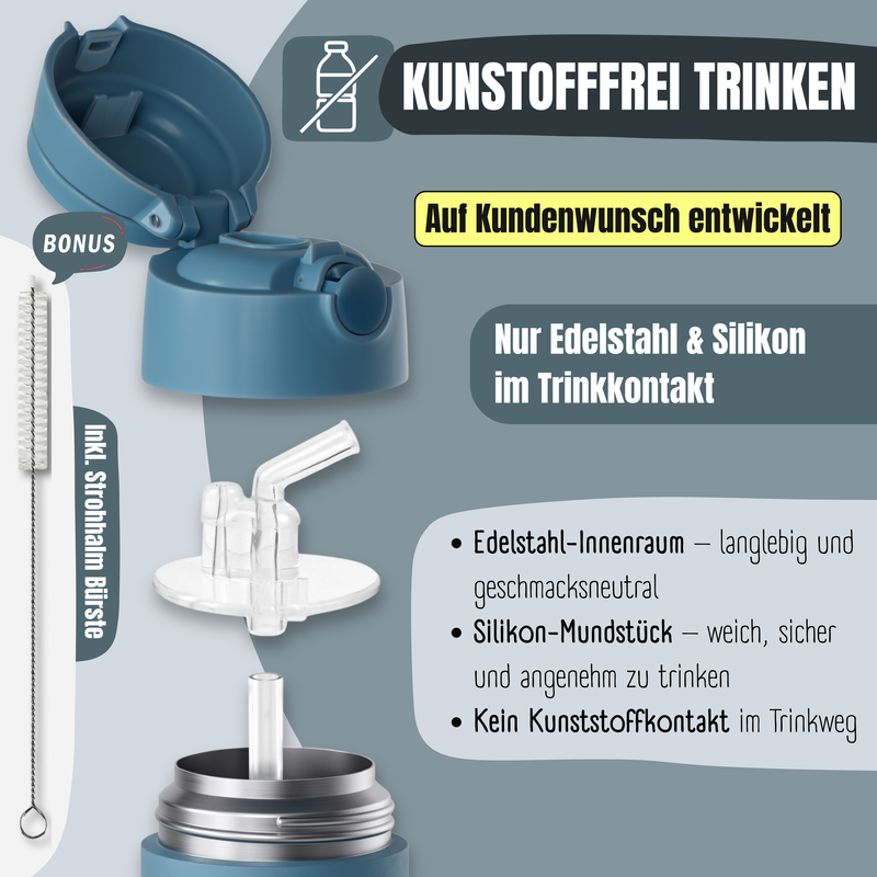 Bearfoot | Drikkeflaske i Rustfritt Stål, Isolert, 350 ml - Plastfri i Matkontakt | Blå, Astro-Bjørn