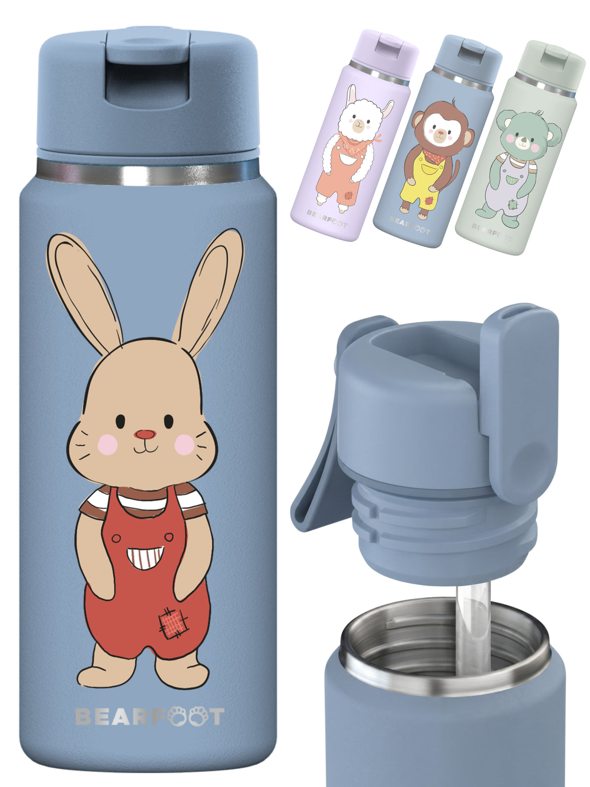 Bearfoot | Drikkeflaske i Rustfritt Stål, Isolert, TINY 200 ml | Blå, Kanin Brannbil