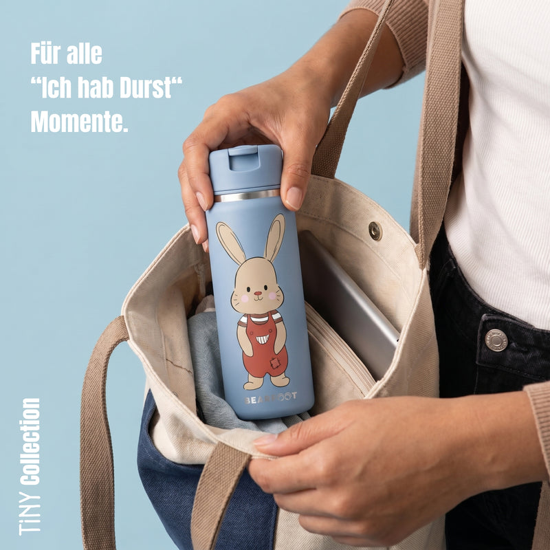 Bearfoot | Drikkeflaske i Rustfritt Stål, Isolert, TINY 200 ml | Blå, Kanin Brannbil