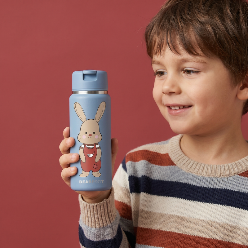Bearfoot | Drikkeflaske i Rustfritt Stål, Isolert, TINY 200 ml | Blå, Kanin Brannbil