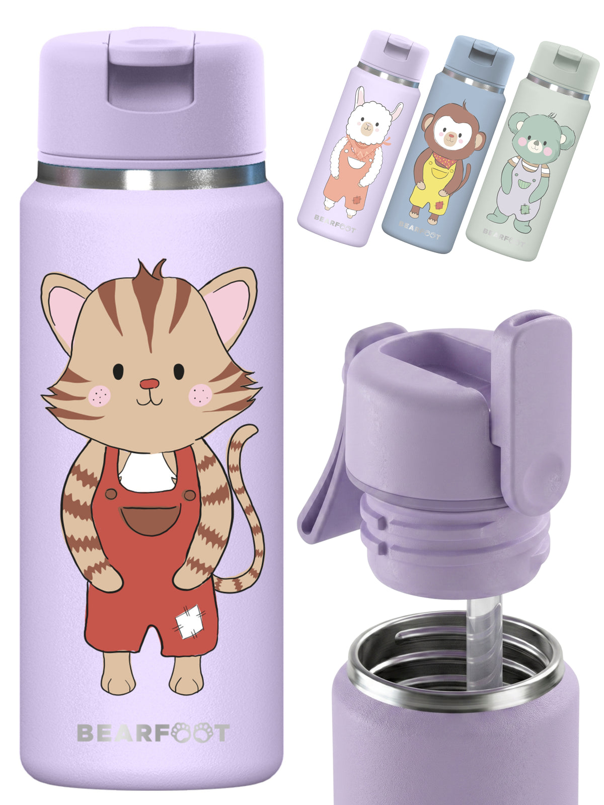Bearfoot | Drikkeflaske i Rustfritt Stål, Isolert, TINY 200 ml | Lilla, Katt