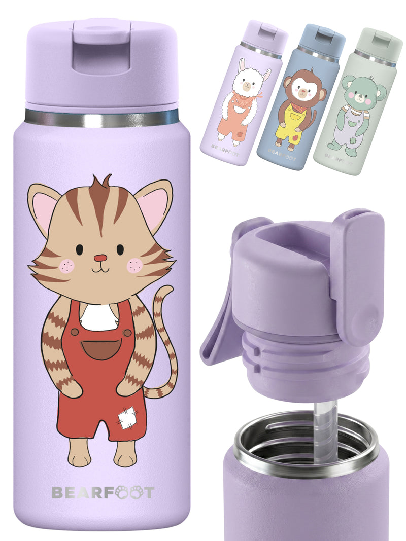 Bearfoot | Drikkeflaske i Rustfritt Stål, Isolert, TINY 200 ml | Lilla, Katt