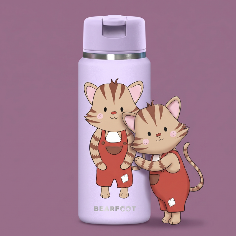 Bearfoot | Drikkeflaske i Rustfritt Stål, Isolert, TINY 200 ml | Lilla, Katt