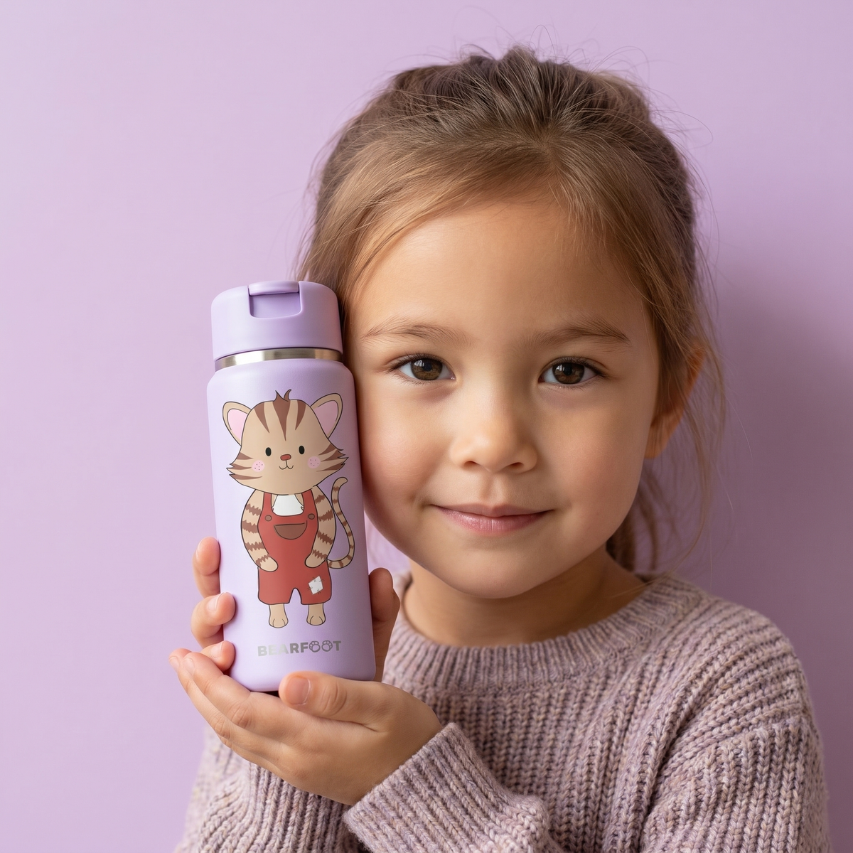Bearfoot | Drikkeflaske i Rustfritt Stål, Isolert, TINY 200 ml | Lilla, Katt