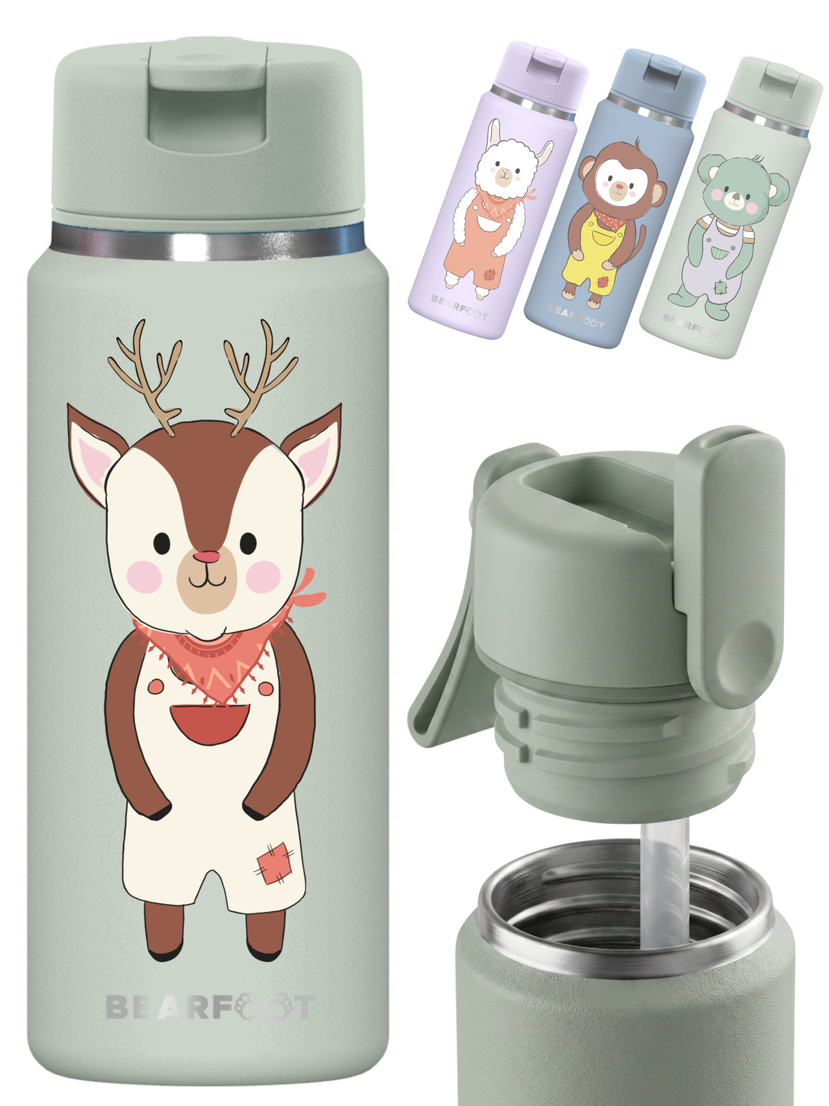 Bearfoot | Drikkeflaske i Rustfritt Stål, Isolert, TINY 200 ml | Grønn, Hjort
