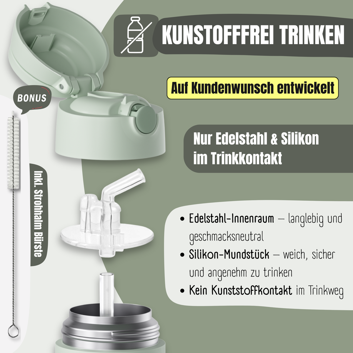 Bearfoot | Drikkeflaske i Rustfritt Stål, Isolert, 350 ml - Plastfri i Matkontakt | Grønn, Hjort