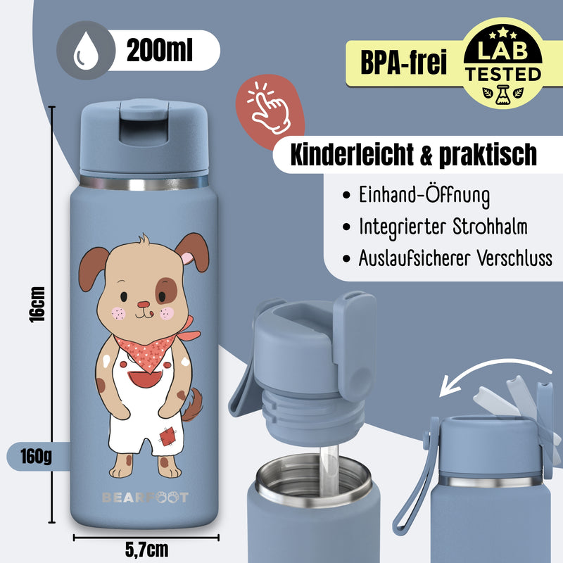 Bearfoot | Drikkeflaske i Rustfritt Stål, Isolert, TINY 200 ml | Blå, Hund