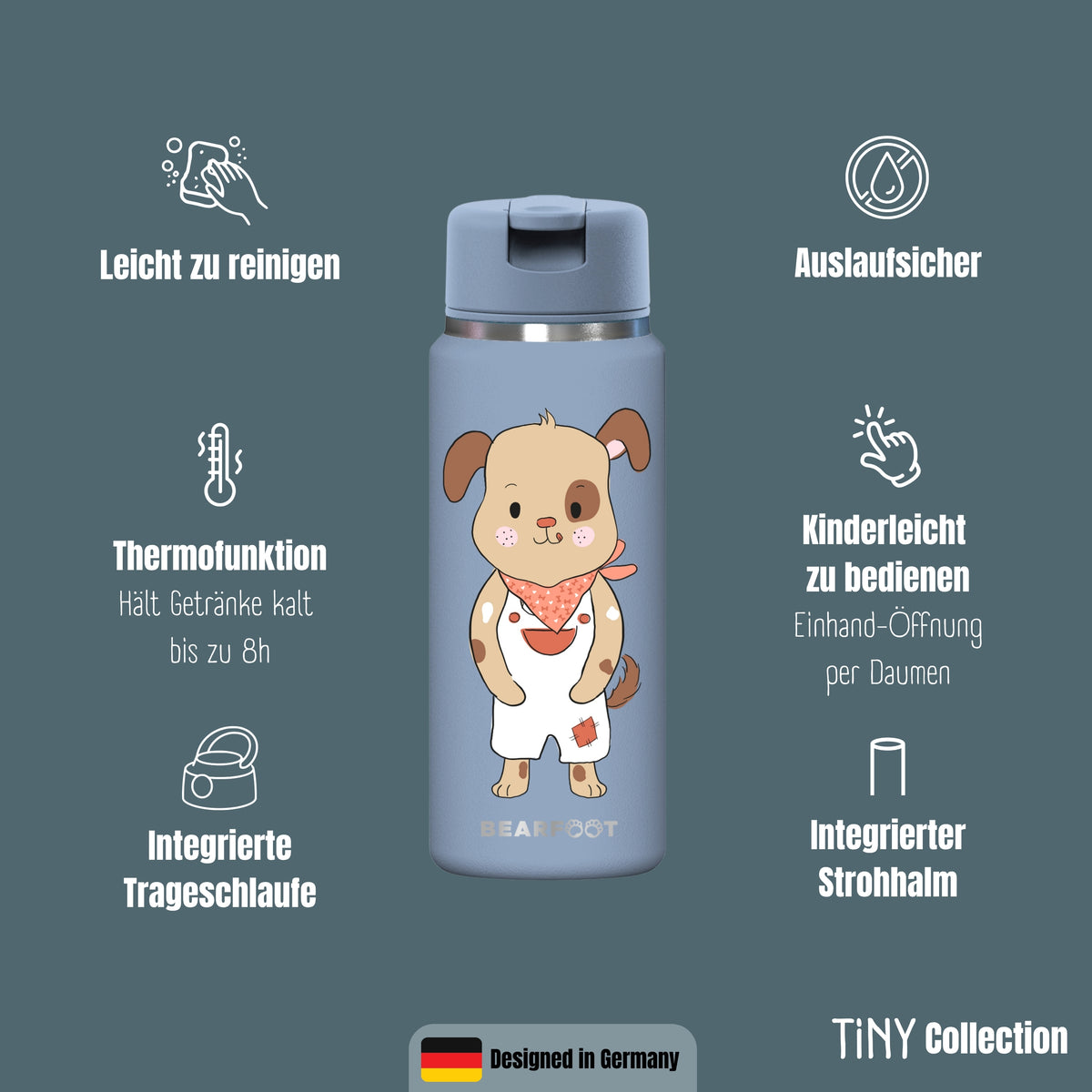 Bearfoot | Drikkeflaske i Rustfritt Stål, Isolert, TINY 200 ml | Blå, Hund