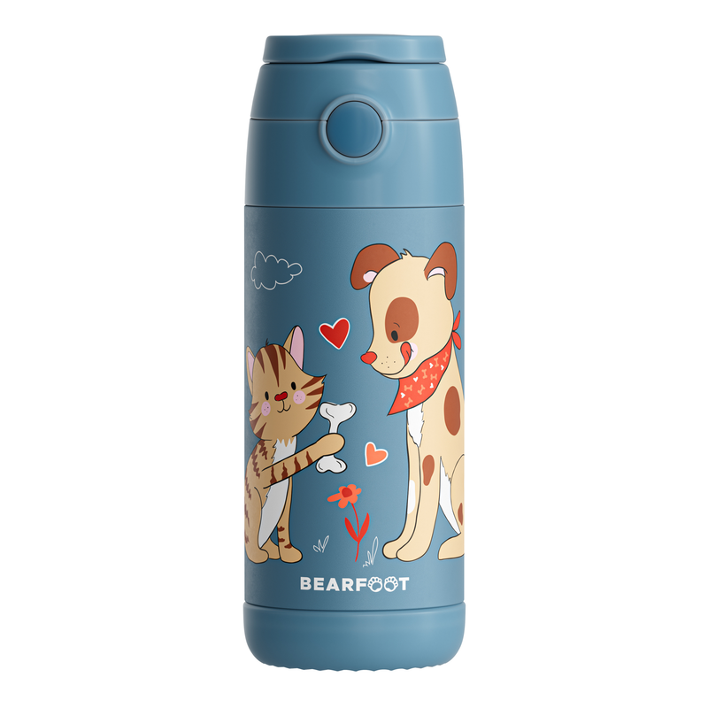 Bearfoot | Drikkeflaske i Rustfritt Stål, Isolert, 350 ml - Plastfri i Matkontakt | Blå, Hund & Katt