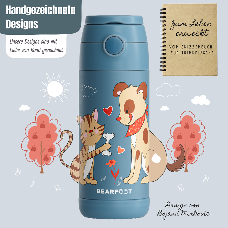 Bearfoot | Drikkeflaske i Rustfritt Stål, Isolert, 350 ml - Plastfri i Matkontakt | Blå, Hund & Katt