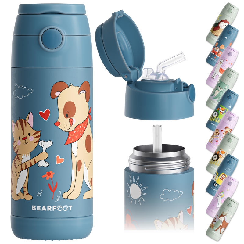 Bearfoot | Drikkeflaske i Rustfritt Stål, Isolert, 350 ml - Plastfri i Matkontakt | Blå, Hund & Katt