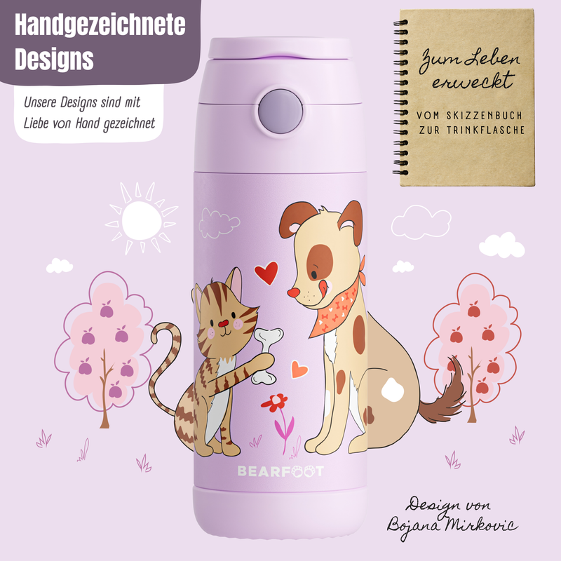 Bearfoot | Drikkeflaske i Rustfritt Stål, Isolert, 350 ml - Plastfri i Matkontakt | Lilla, Hund & Katt