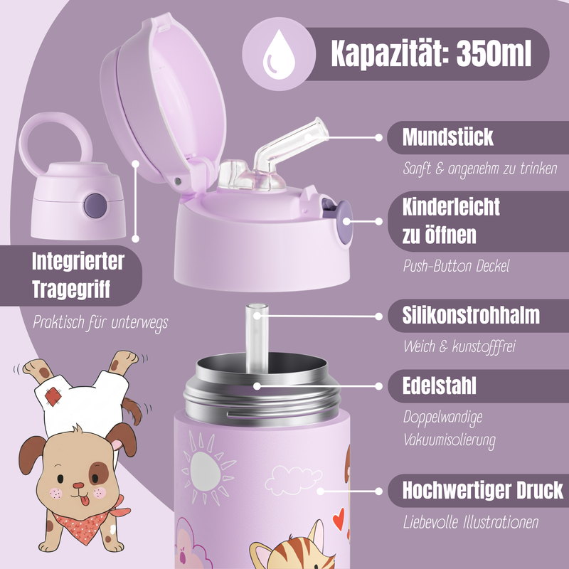 Bearfoot | Drikkeflaske i Rustfritt Stål, Isolert, 350 ml - Plastfri i Matkontakt | Lilla, Hund & Katt