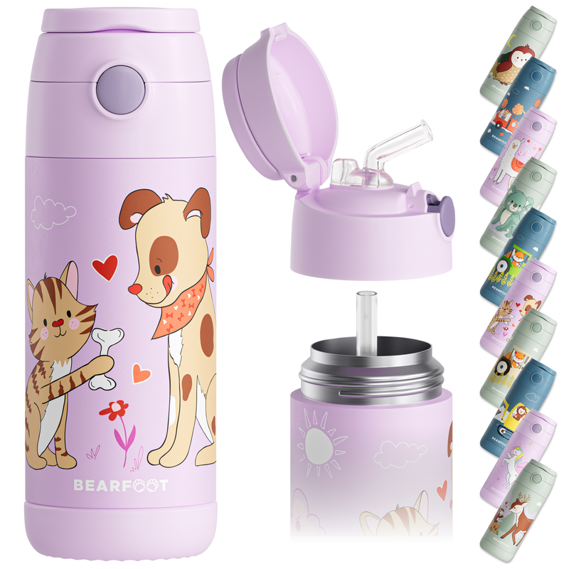 Bearfoot | Drikkeflaske i Rustfritt Stål, Isolert, 350 ml - Plastfri i Matkontakt | Lilla, Hund & Katt