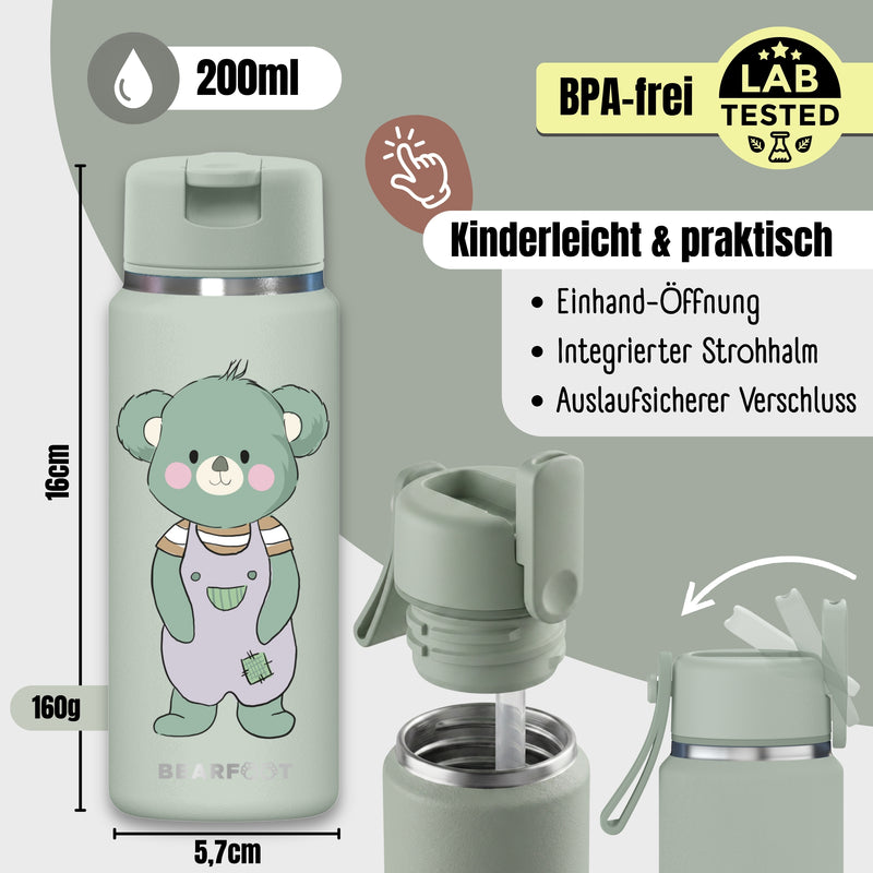 Bearfoot | Drikkeflaske i Rustfritt Stål, Isolert, TINY 200 ml | Grønn, Koala