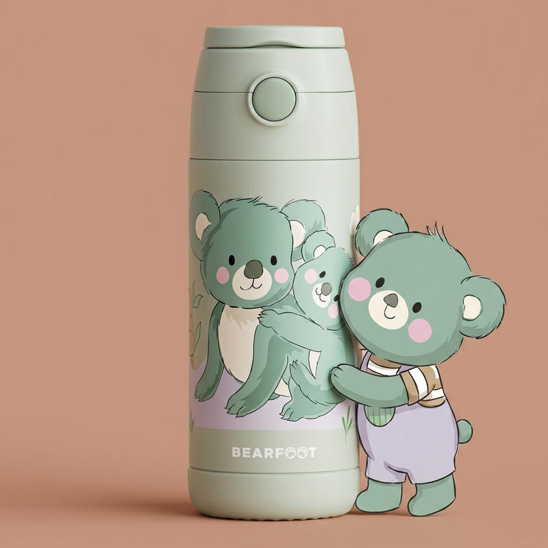 Bearfoot | Drikkeflaske i Rustfritt Stål, Isolert, 350 ml - Plastfri i Matkontakt | Grønn, Koala