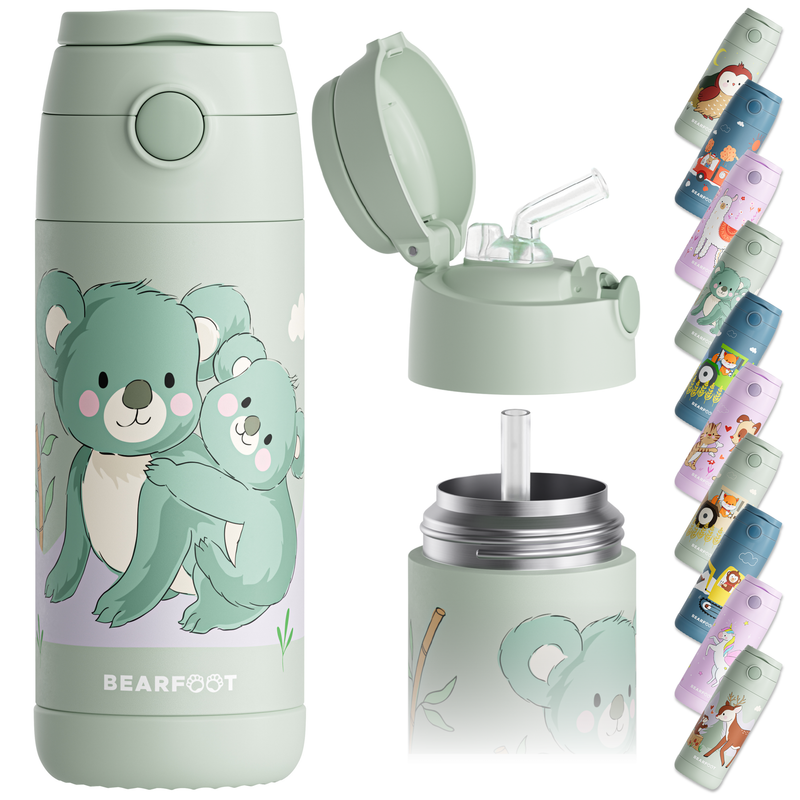 Bearfoot | Drikkeflaske i Rustfritt Stål, Isolert, 350 ml - Plastfri i Matkontakt | Grønn, Koala