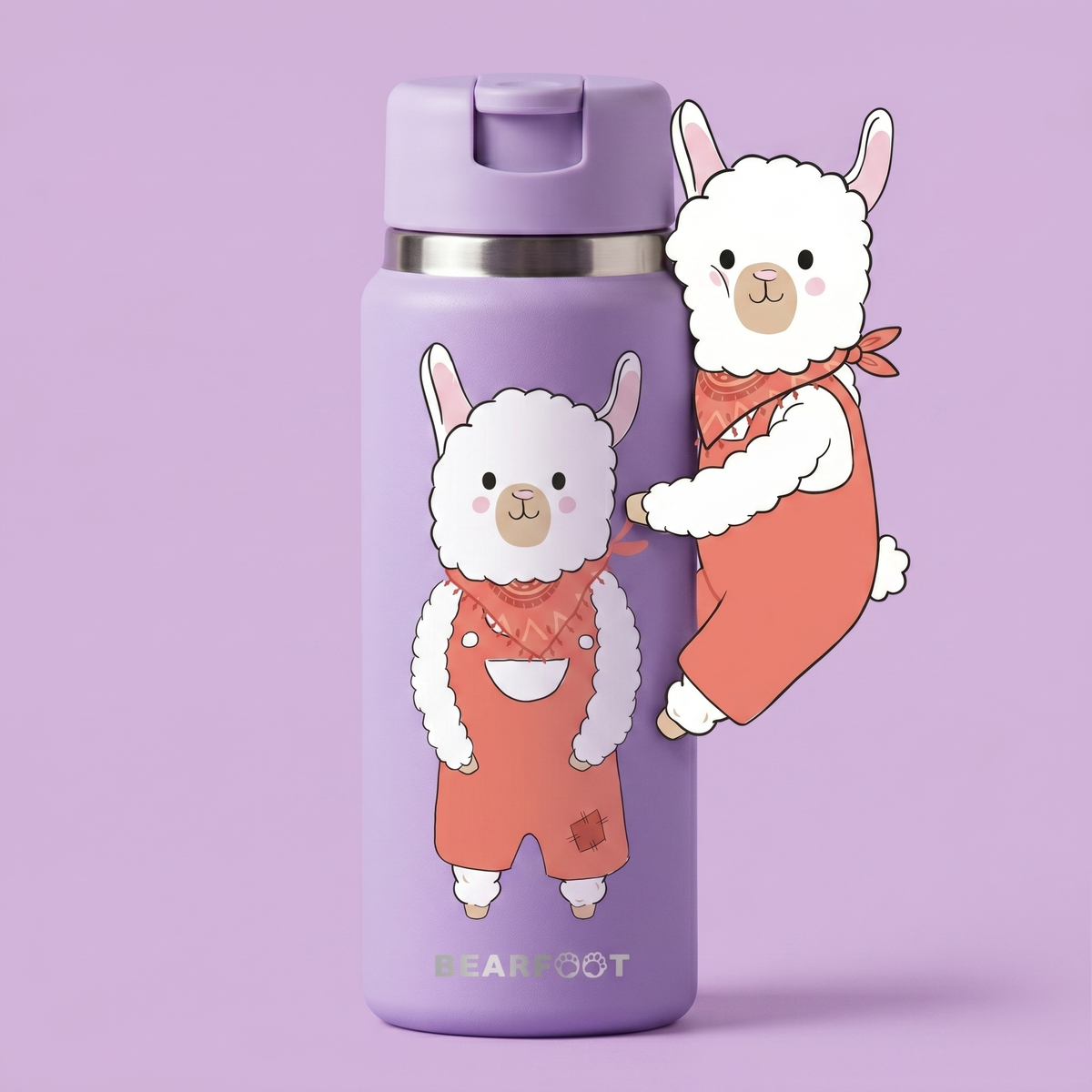 Bearfoot | Drikkeflaske i Rustfritt Stål, Isolert, TINY 200 ml | Lilla, Lama