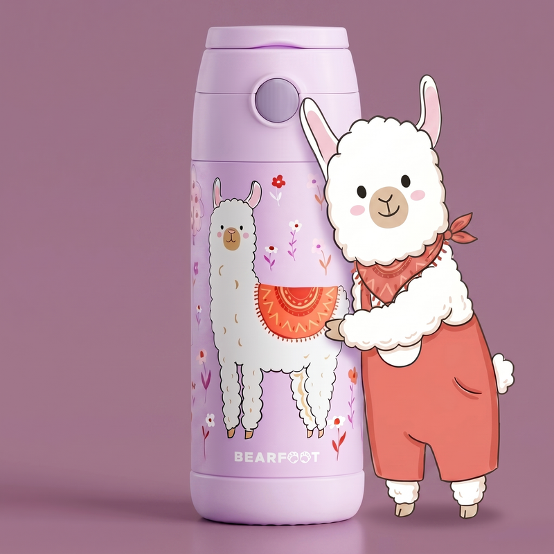 Bearfoot | Drikkeflaske i Rustfritt Stål, Isolert, 350 ml - Plastfri i Matkontakt | Lilla, Lama