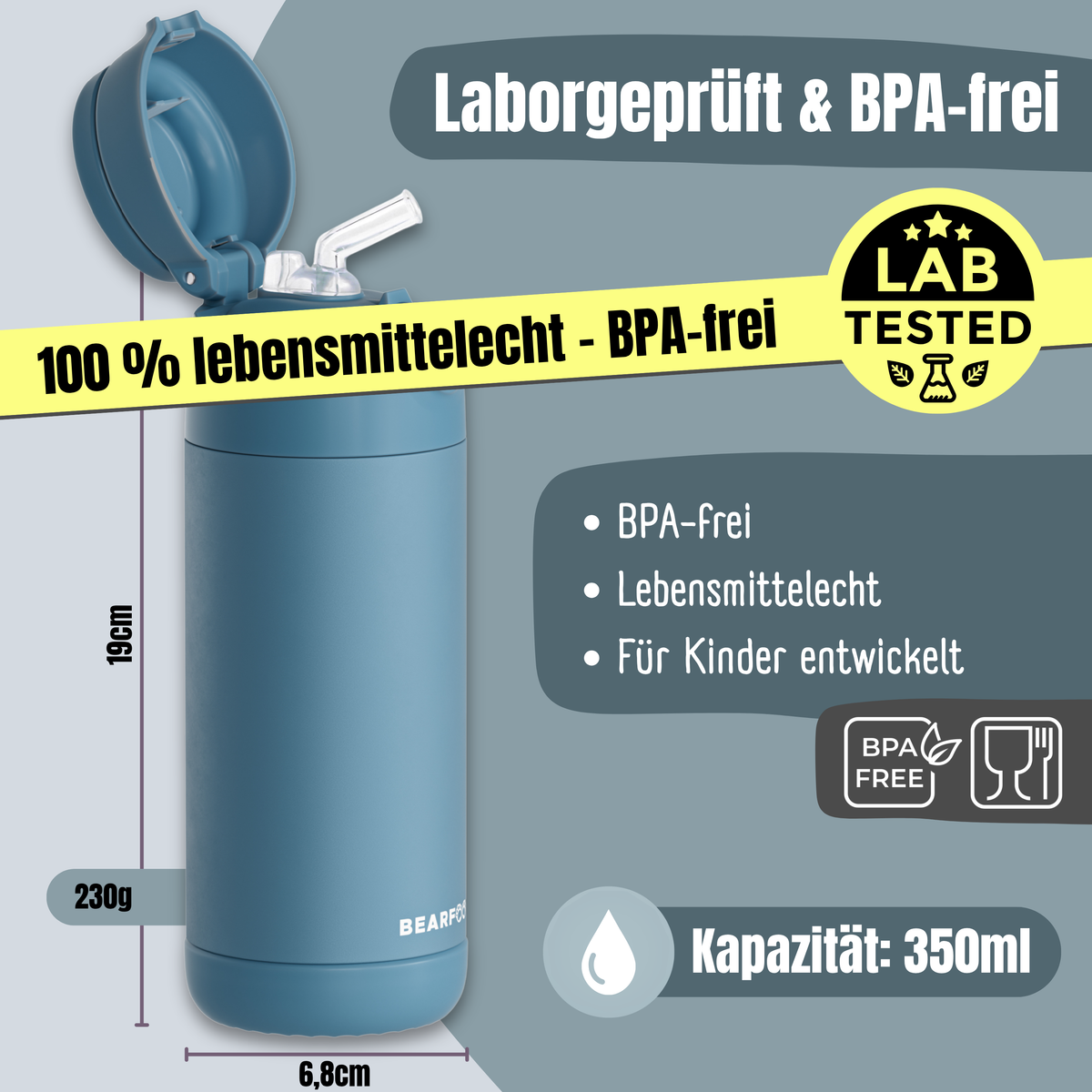 Bearfoot | Drikkeflaske i Rustfritt Stål, Isolert, 350 ml - Plastfri i Matkontakt | Blå