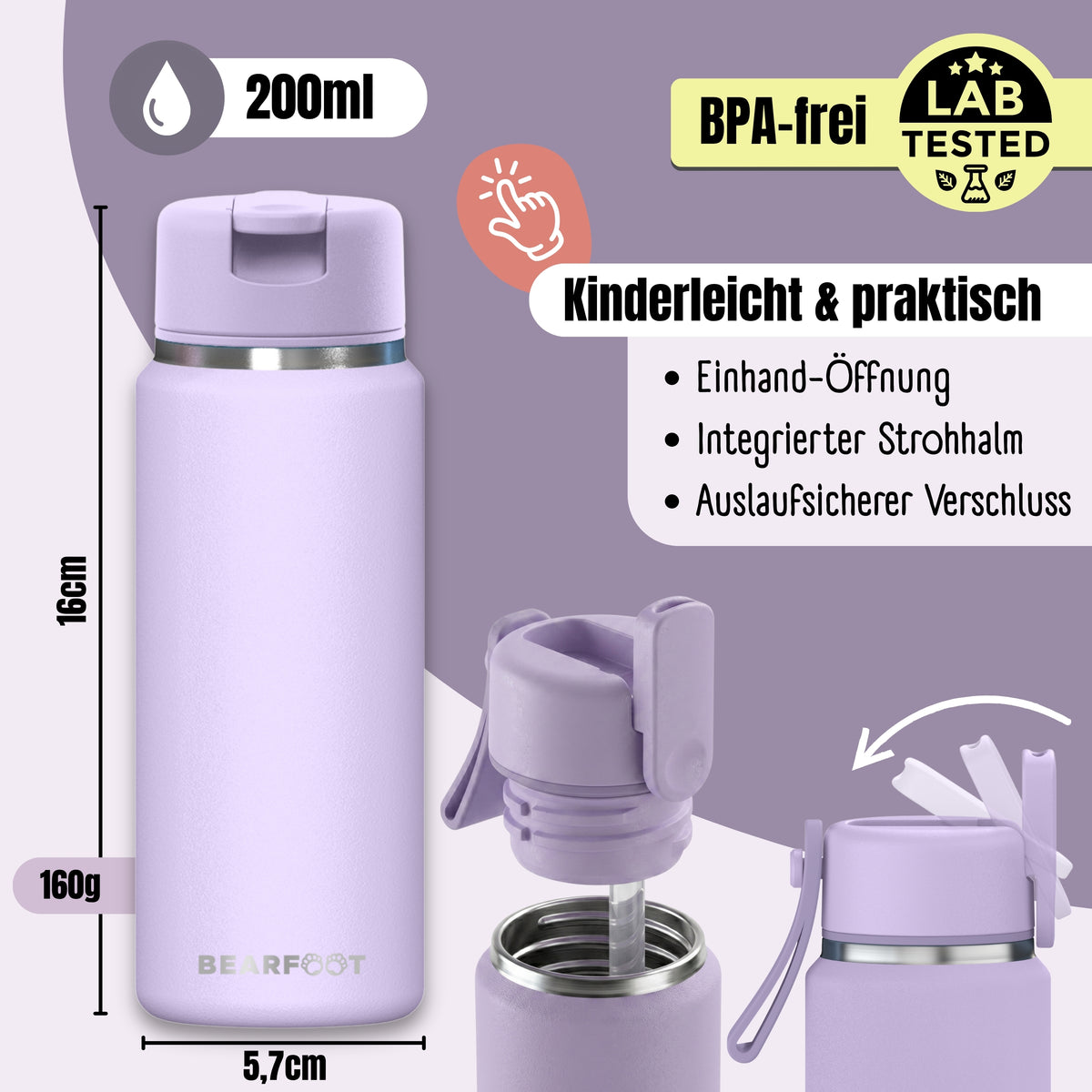 Bearfoot | Drikkeflaske i Rustfritt Stål, Isolert, TINY 200 ml | Lilla