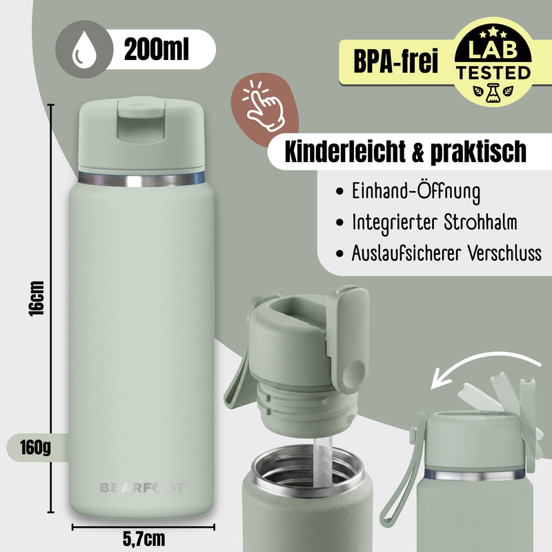 Bearfoot | Drikkeflaske i Rustfritt Stål, Isolert, TINY 200 ml | Grønn
