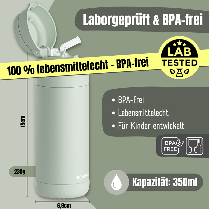 Bearfoot | Drikkeflaske i Rustfritt Stål, Isolert, 350 ml - Plastfri i Matkontakt | Grønn