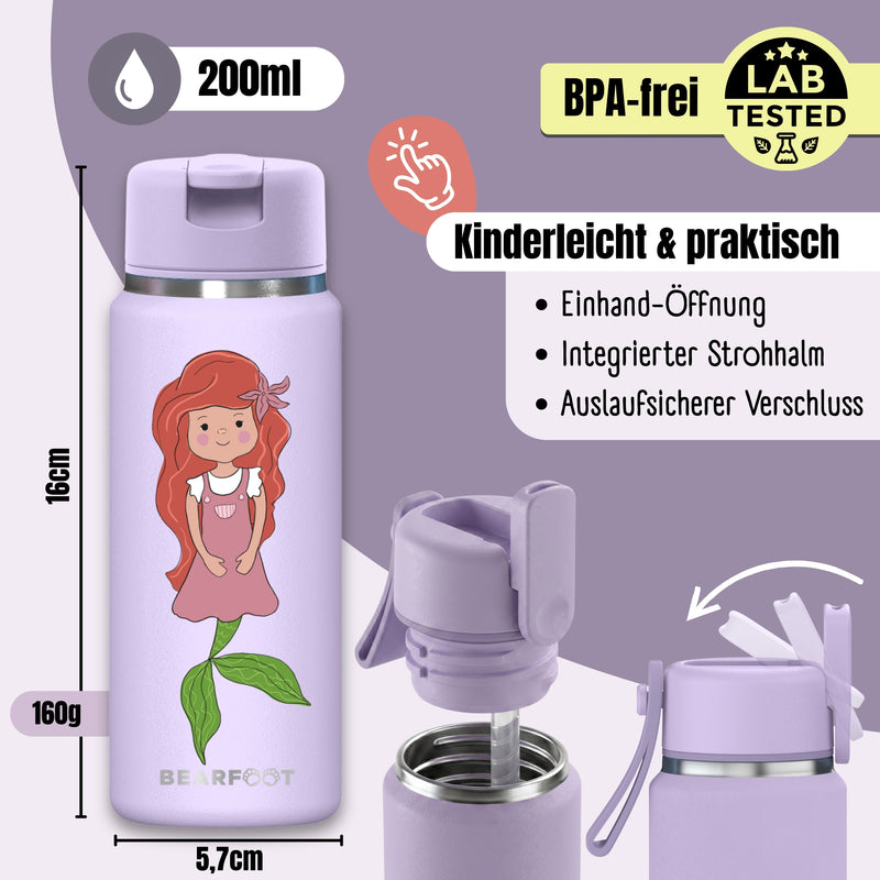 Bearfoot | Drikkeflaske i Rustfritt Stål, Isolert, TINY 200 ml | Lilla, Havfrue