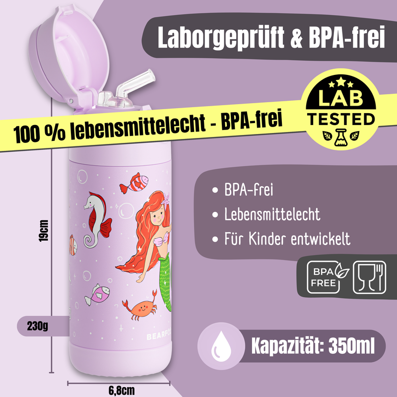 Bearfoot | Drikkeflaske i Rustfritt Stål, Isolert, 350 ml - Plastfri i Matkontakt | Lilla, Havfrue
