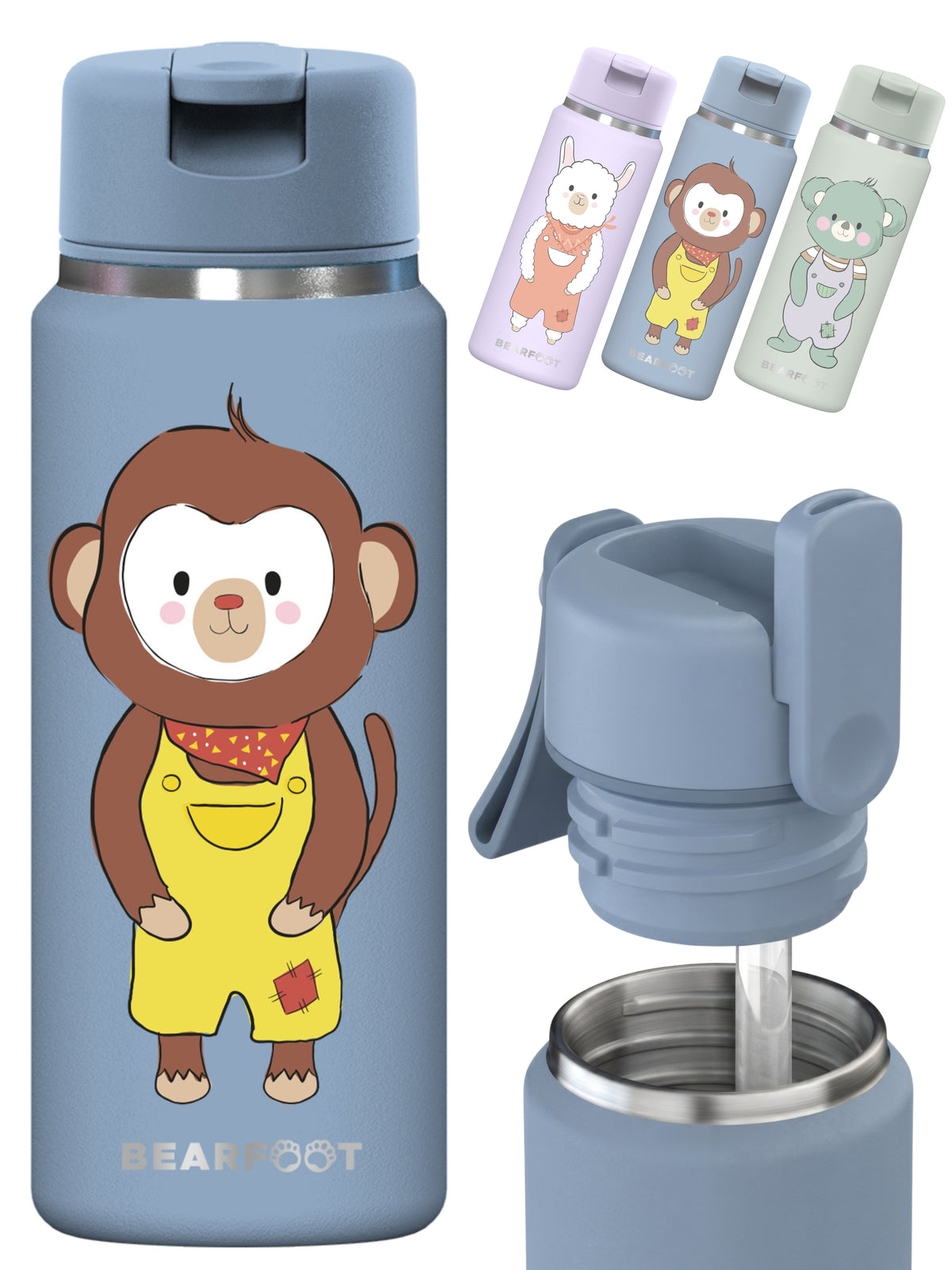 Bearfoot | Drikkeflaske i Rustfritt Stål, Isolert, TINY 200 ml | Blå, Apekatt