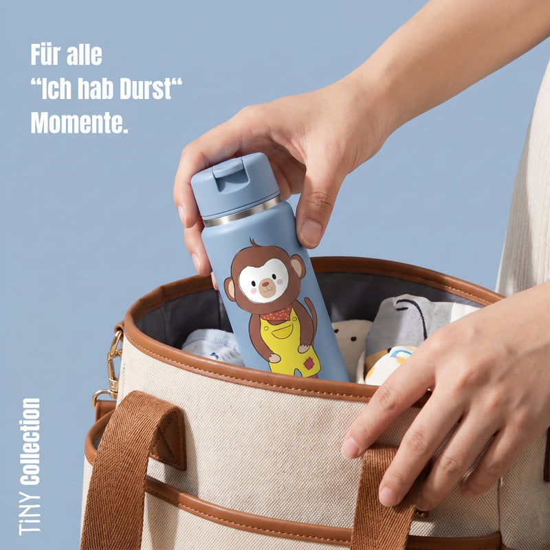 Bearfoot | Drikkeflaske i Rustfritt Stål, Isolert, TINY 200 ml | Blå, Apekatt