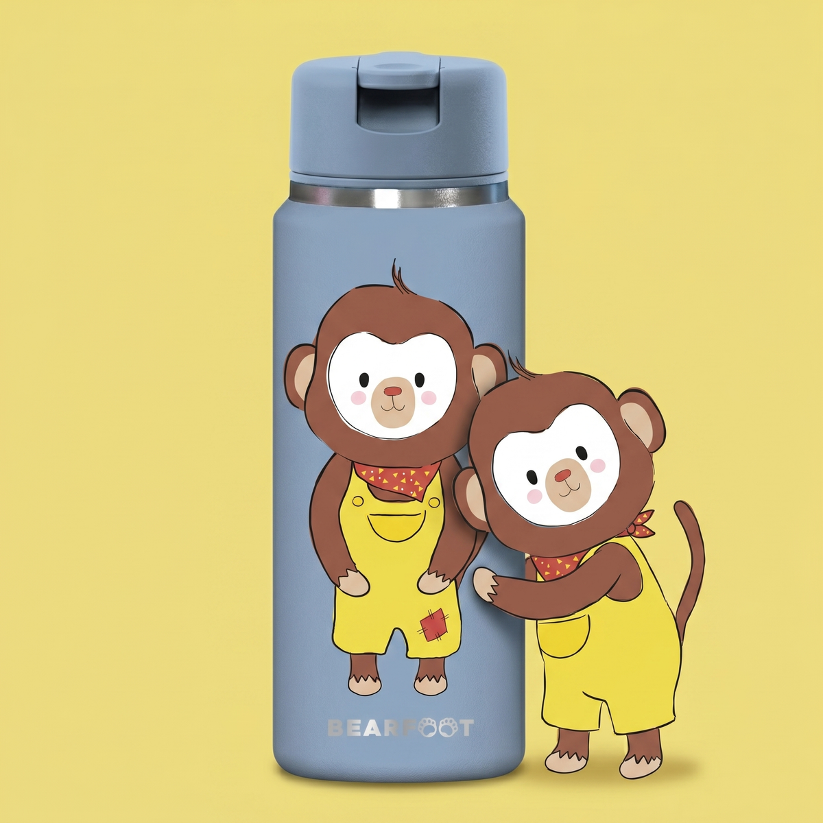 Bearfoot | Drikkeflaske i Rustfritt Stål, Isolert, TINY 200 ml | Blå, Apekatt