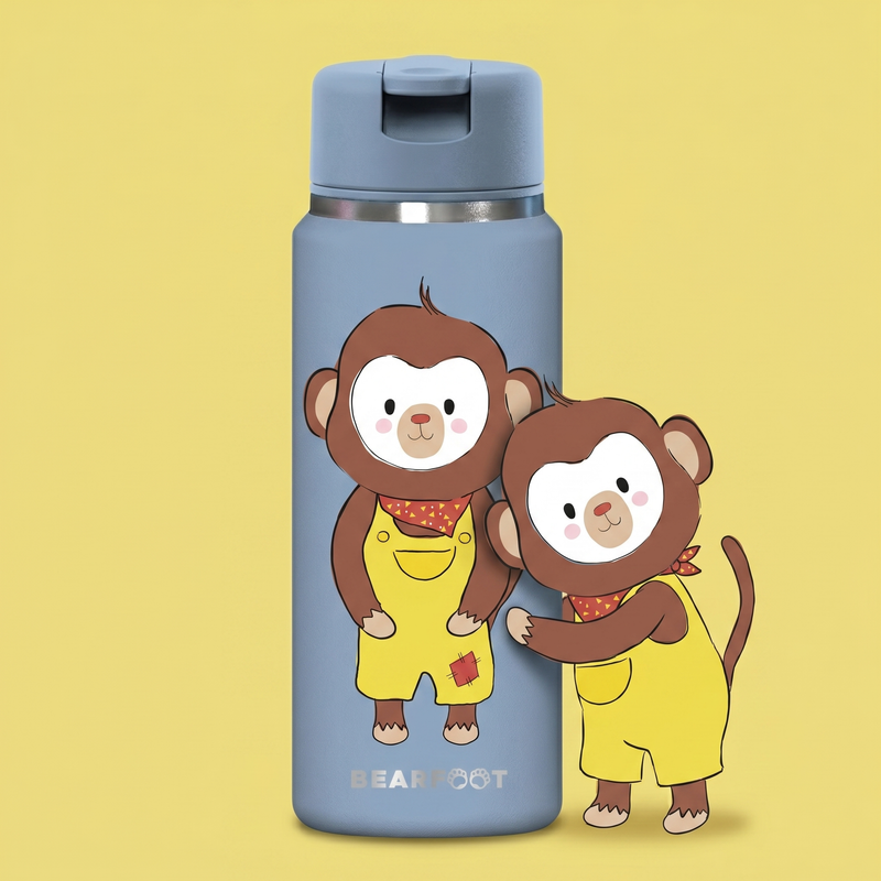 Bearfoot | Drikkeflaske i Rustfritt Stål, Isolert, TINY 200 ml | Blå, Apekatt